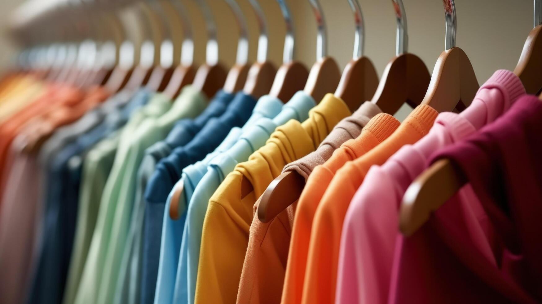 Colorful clothes hang on hangers Illustration photo