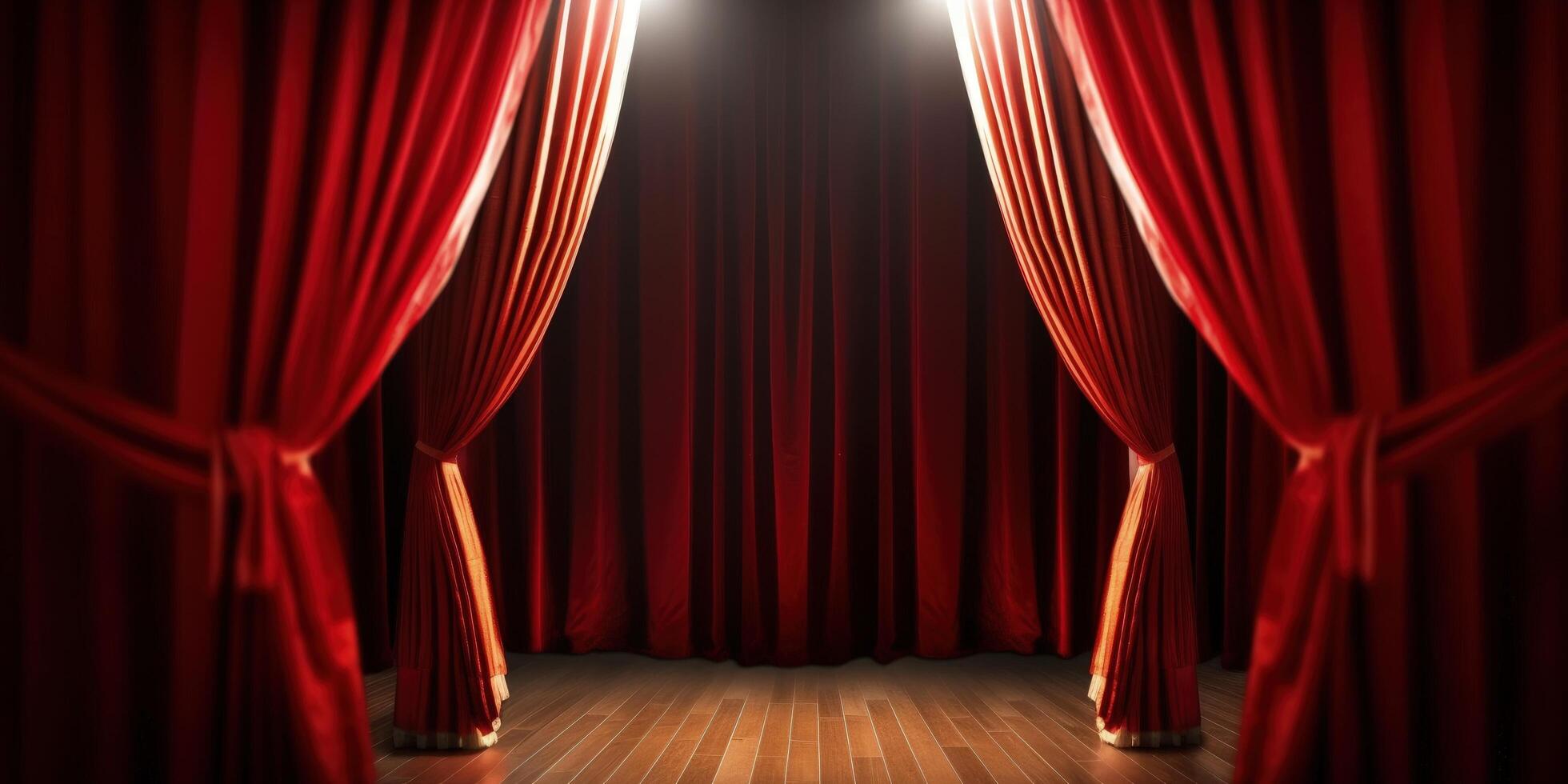 Red carpet, rope barriers and spot lights behind curtains indoors Illustration photo