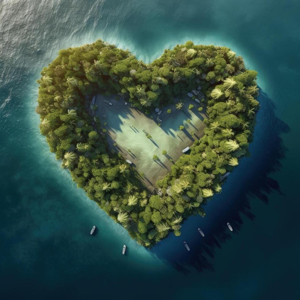 corazón forma isla. ilustración ai generativo foto