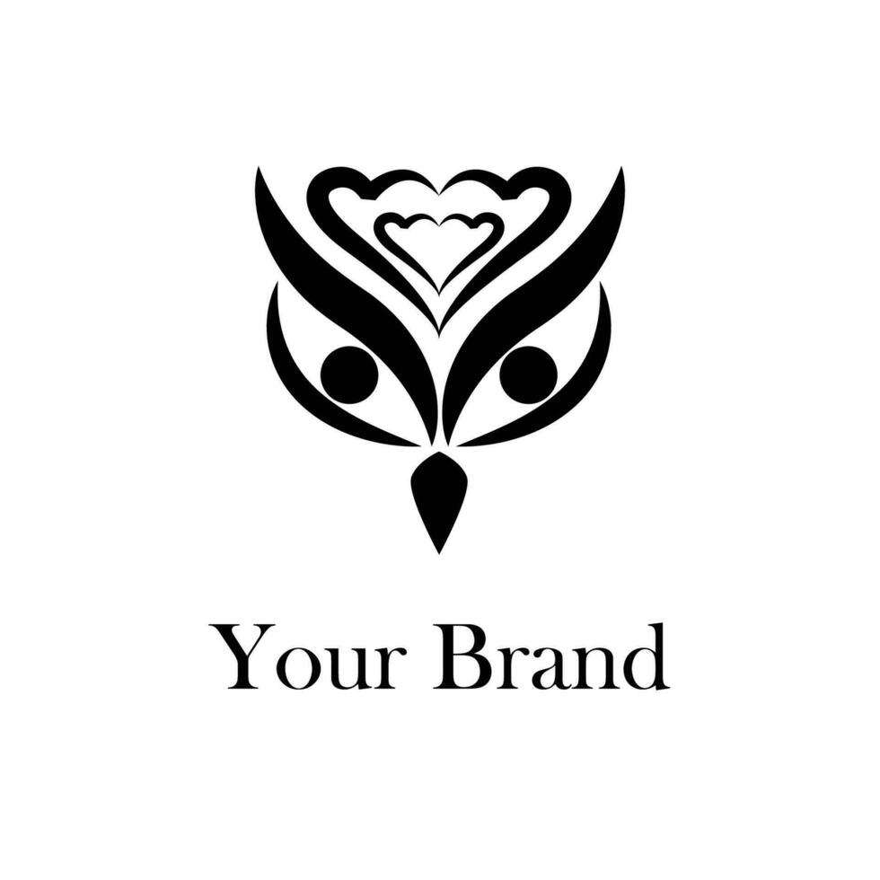 owl head and flower logo vector