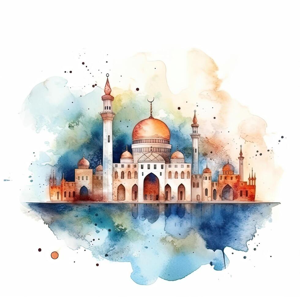 Abstract eid mubarak watercolor background. Illustration photo