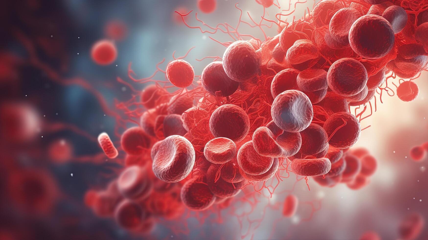 Blood Clot or thrombus blocking the red blood cells stream within an artery. Illustration photo