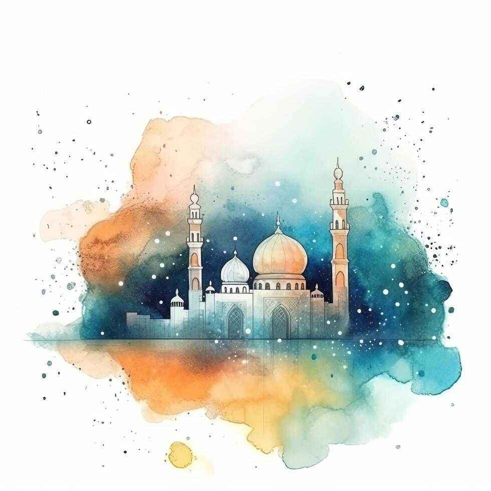 Abstract eid mubarak watercolor background. Illustration photo