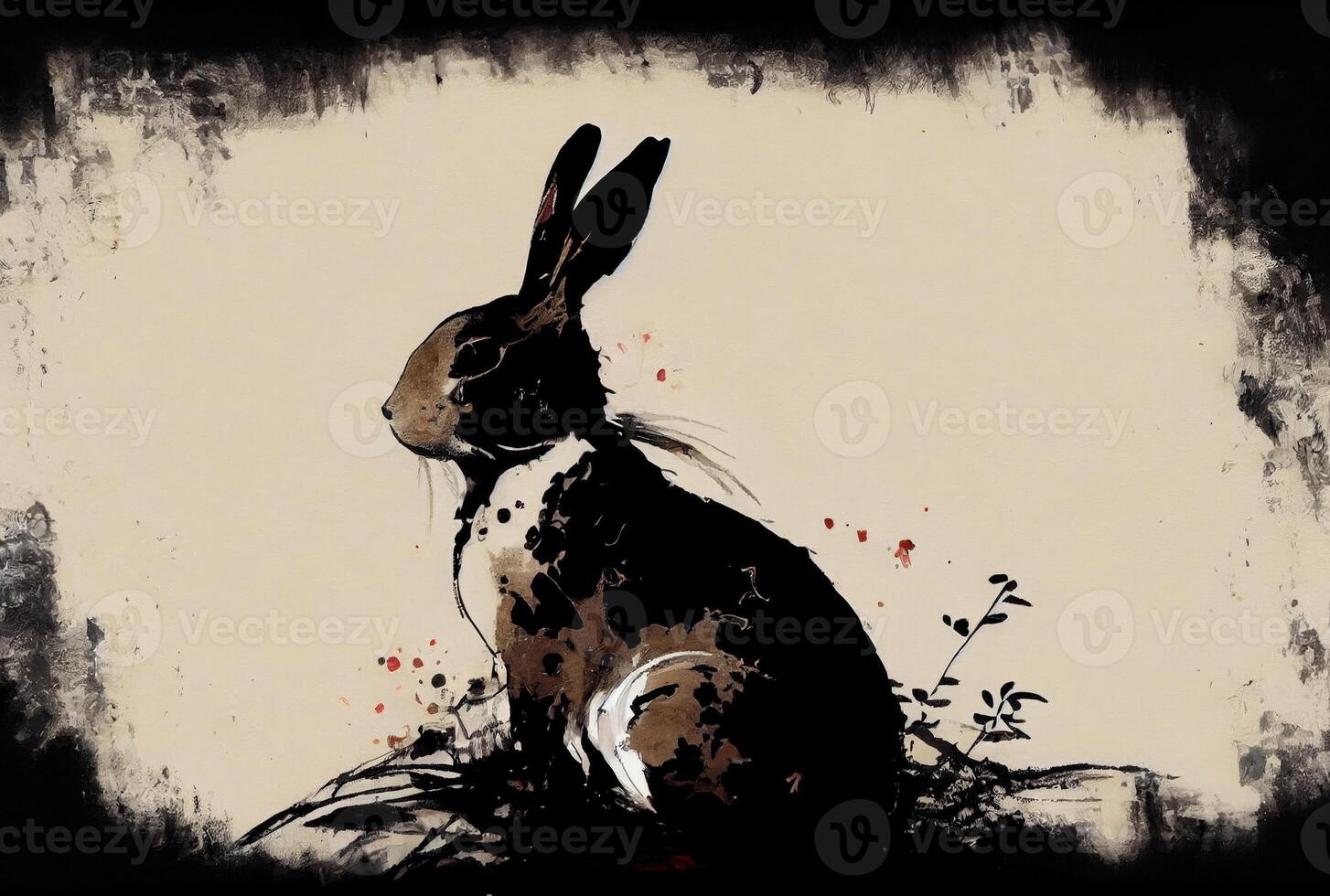 Rabbit in Chinese ink drawing style. photo