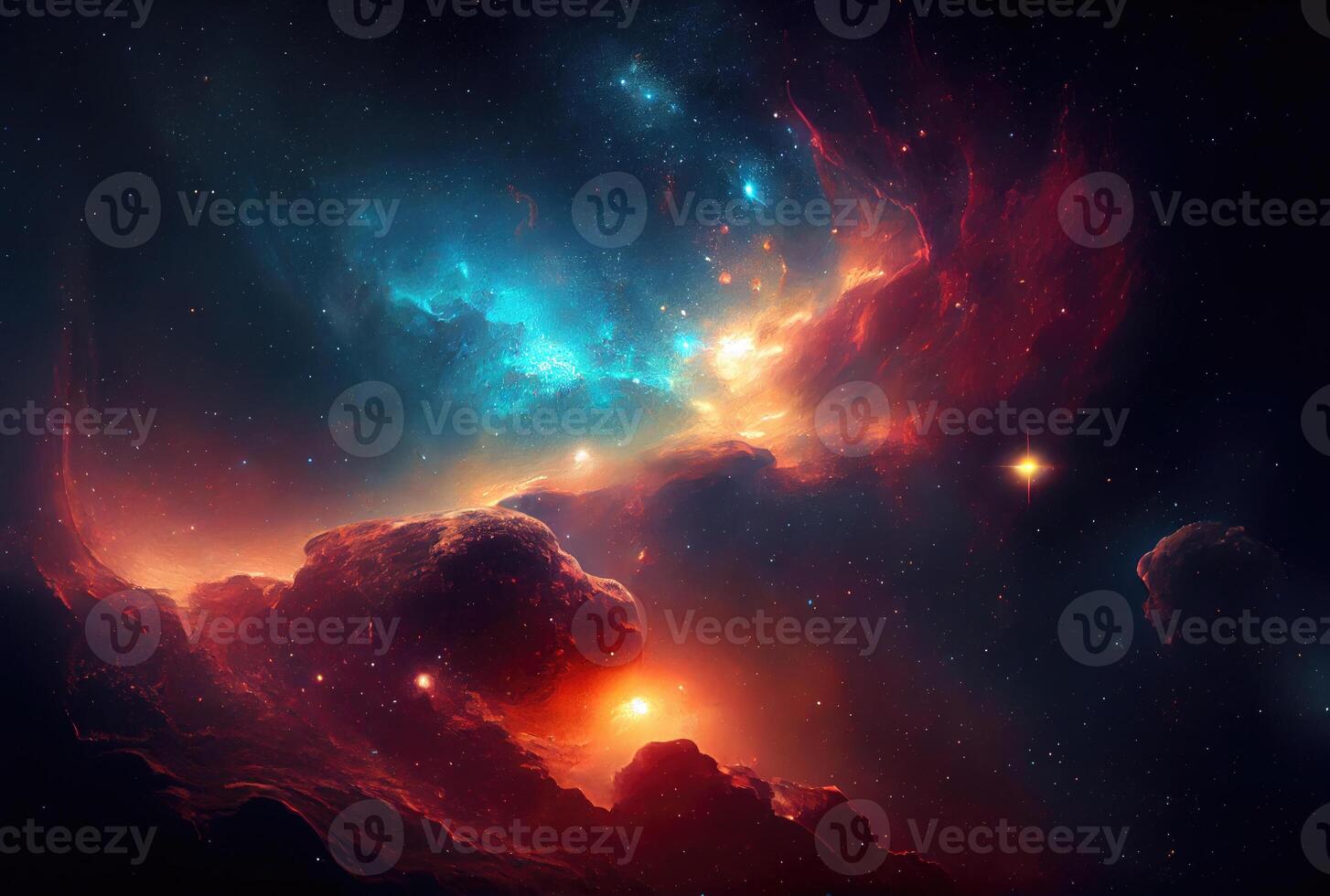 Abstract of colorful outer space planets nebula and galaxy sky background. Science and space concept. photo