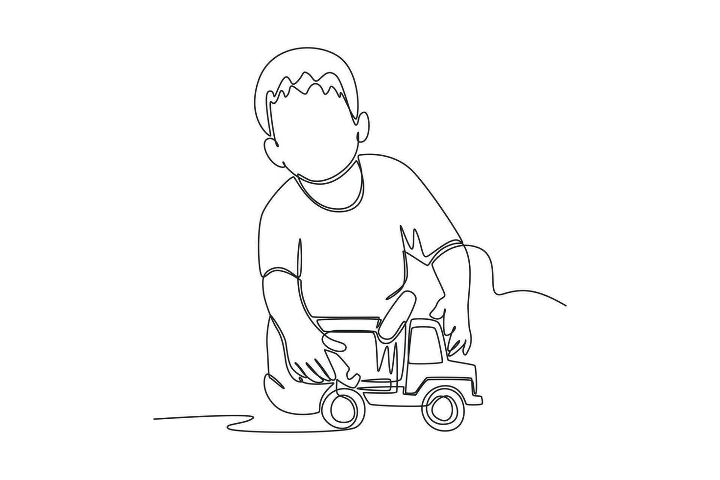 Single one line drawing happy toddler kids playing with toy. Educational games kids concept. Continuous line draw design graphic vector illustration.