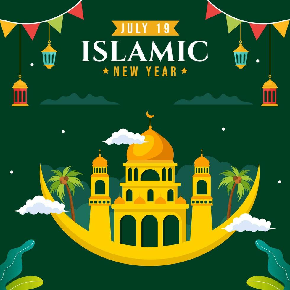 Happy Muharram Islamic New Year Social Media Background Illustration Cartoon Hand Drawn Templates vector