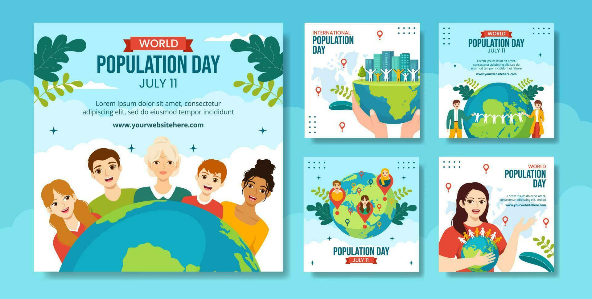 World Population Day Social Media Post Flat Cartoon Hand Drawn Templates Background Illustration vector