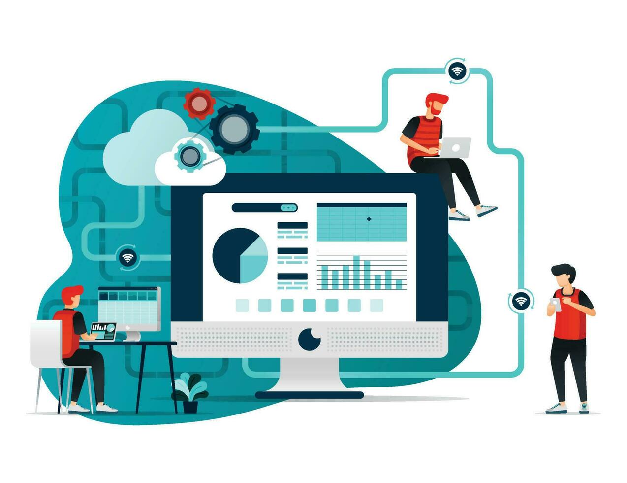 sharing jobs illustration for website, web, poster vector