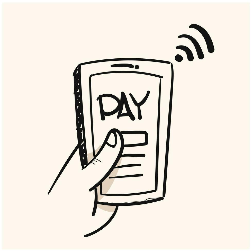 hand drawn doodle mobile payment with smartphone illustration vector isolated