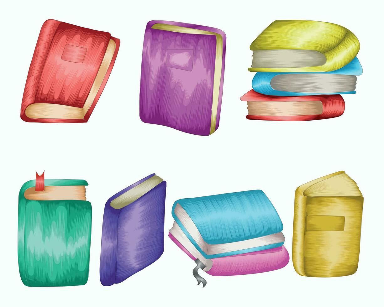 Stacks of school books, notebook, kids book vector, hand-drawn books clipart vector illustration
