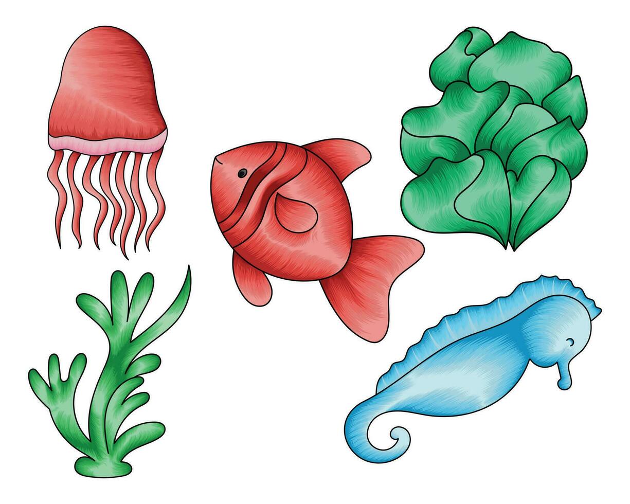 Sea life sea creature collection set, sea animals vector collection