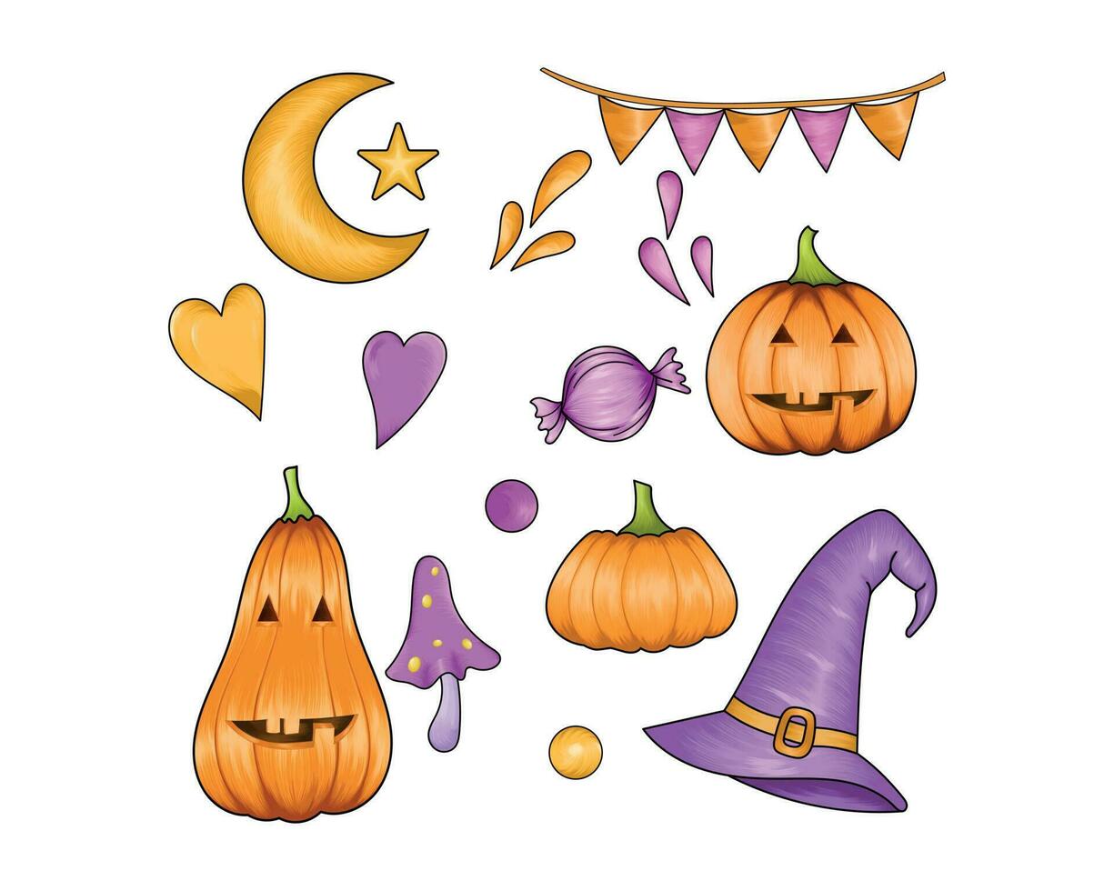 Hand drawn Halloween element set, Halloween element vector illustration