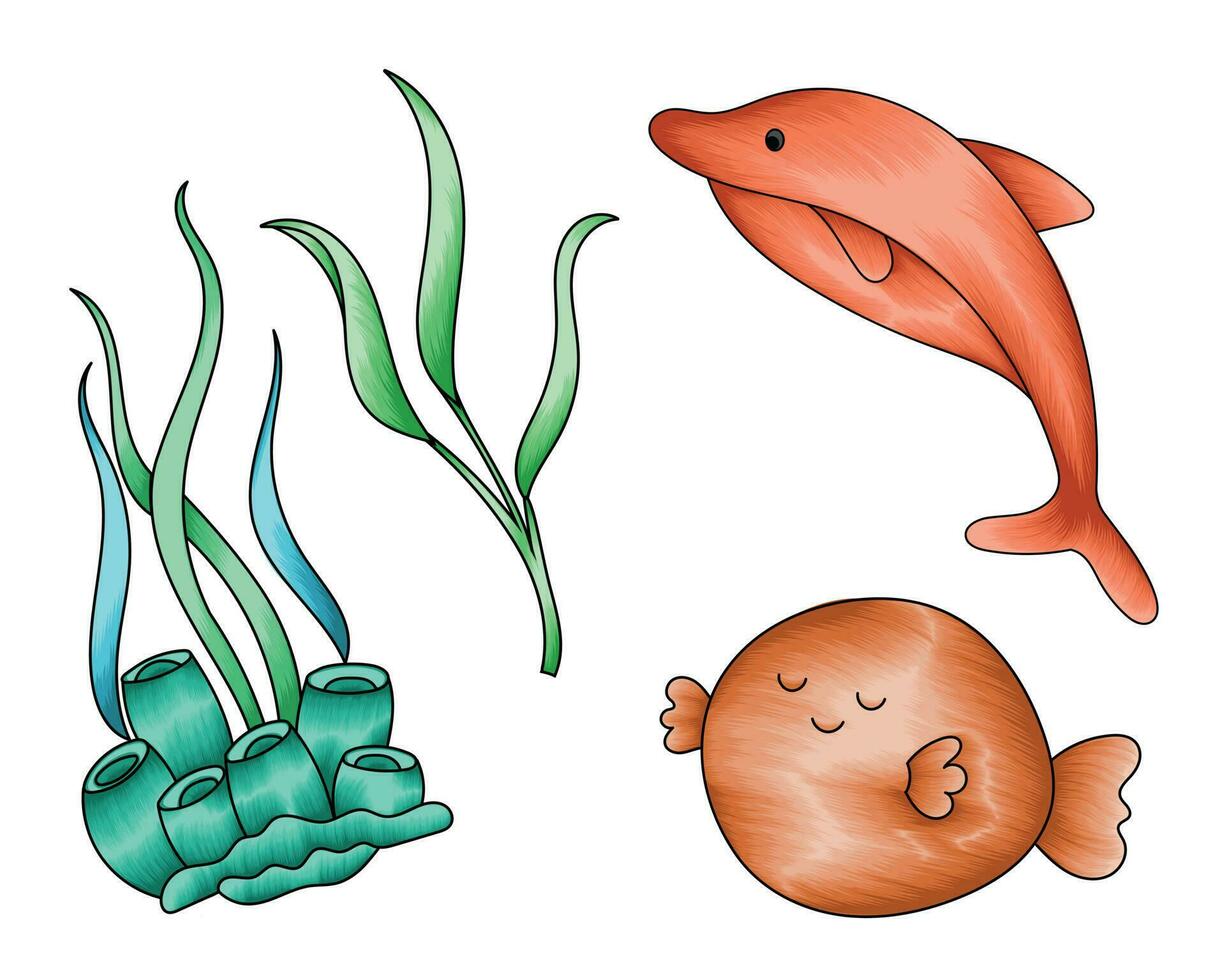 Sea life sea creature collection set, sea animals vector collection