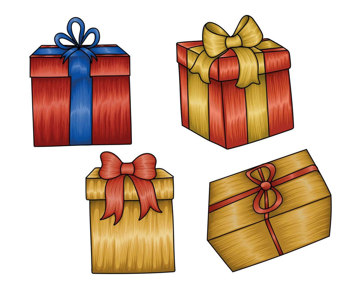 Hand drawn Christmas present box collection vector