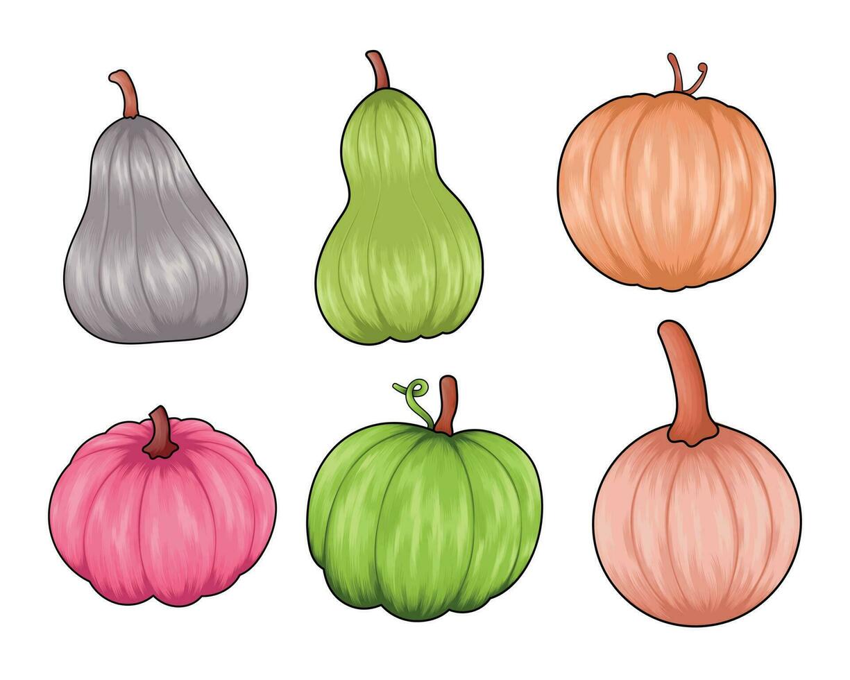 Hello autumn and thanksgiving day fall pumpkin vector illustration set, autumn element set