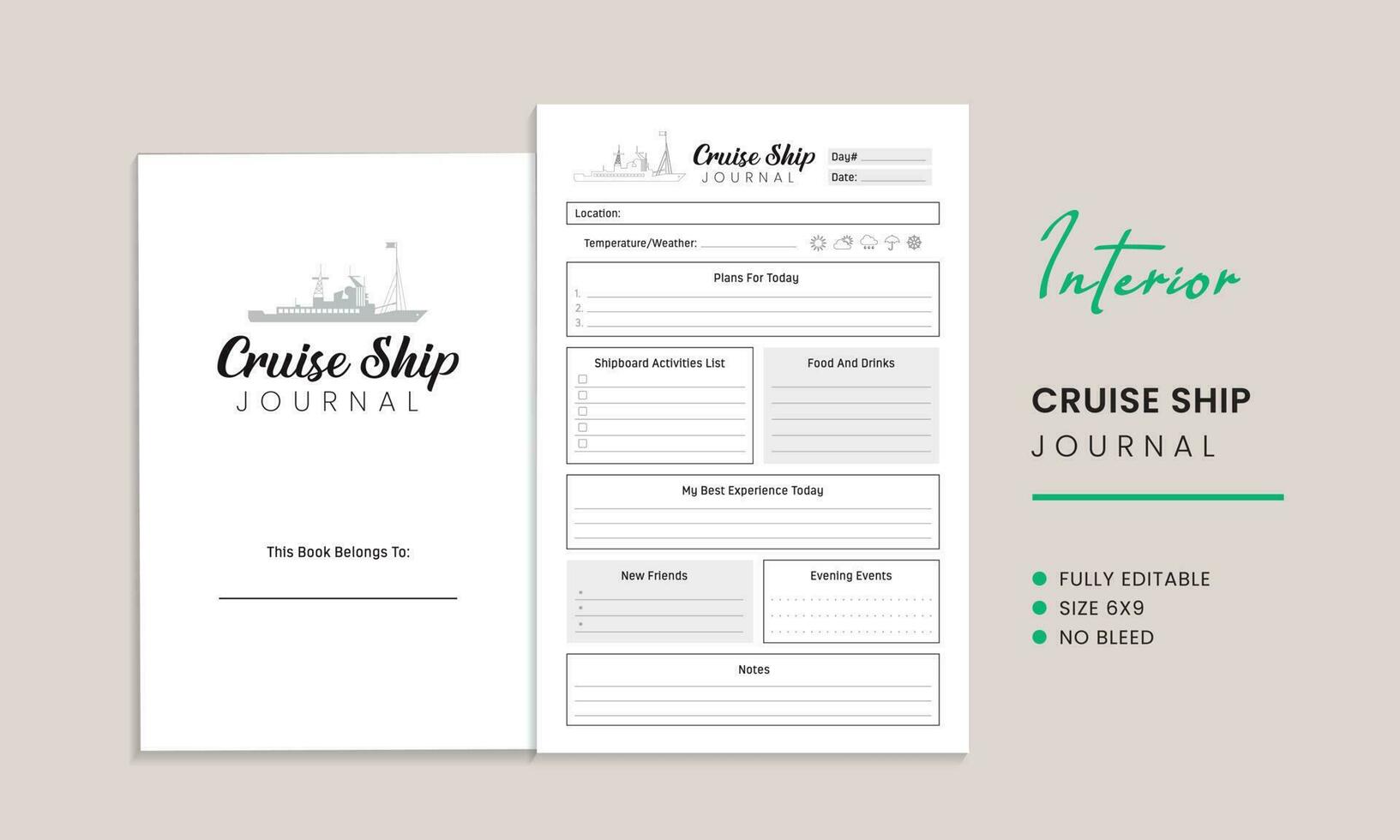 Cruise Ship Journal Interior Template vector