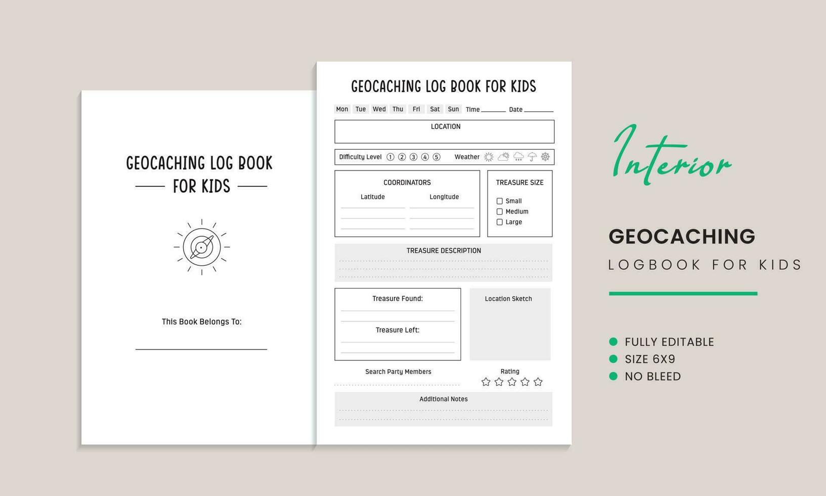 Geocaching Log Book For Kids Interior Template vector