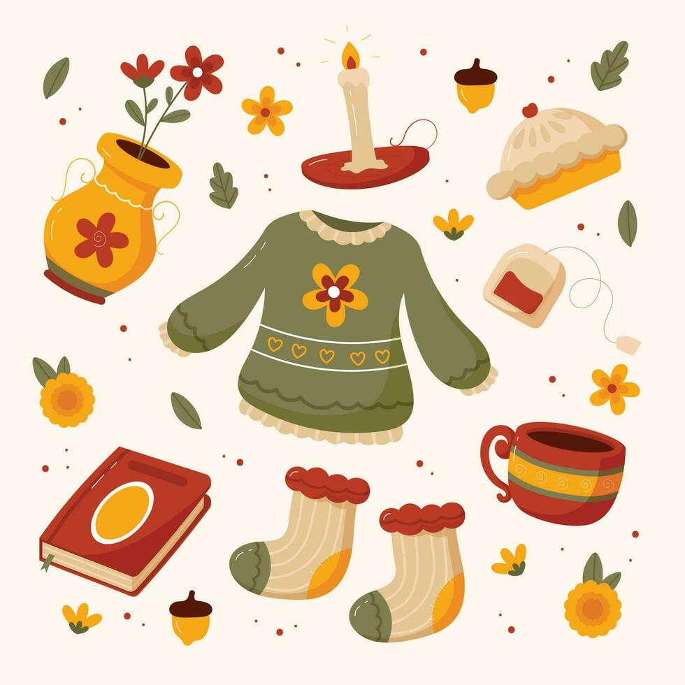 hand drawn hygge element collection vector