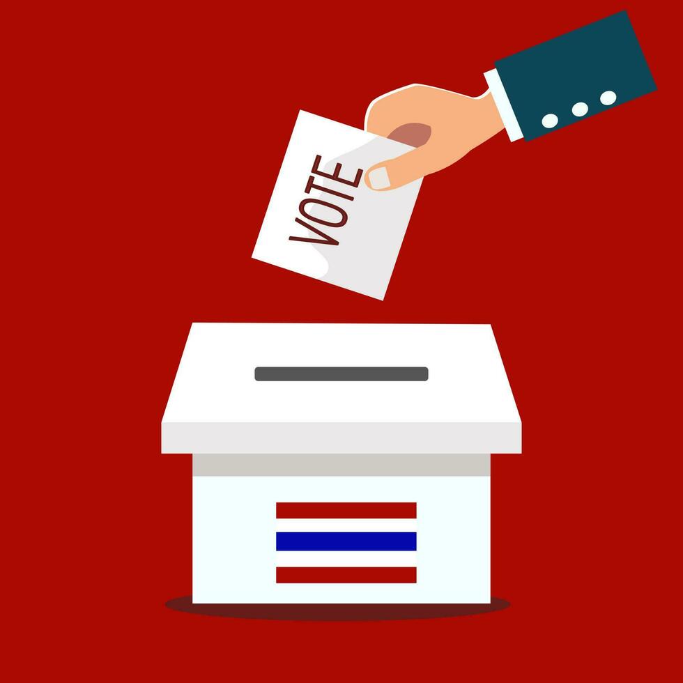 Businessman holding paper for selection voting ballot box with Thai Flag. vector
