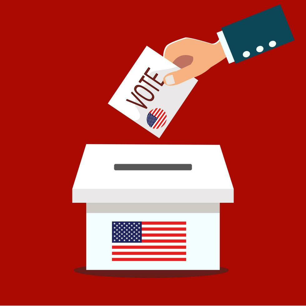 Businessman holding paper for selection voting ballot box with U.S.A Flag. vector