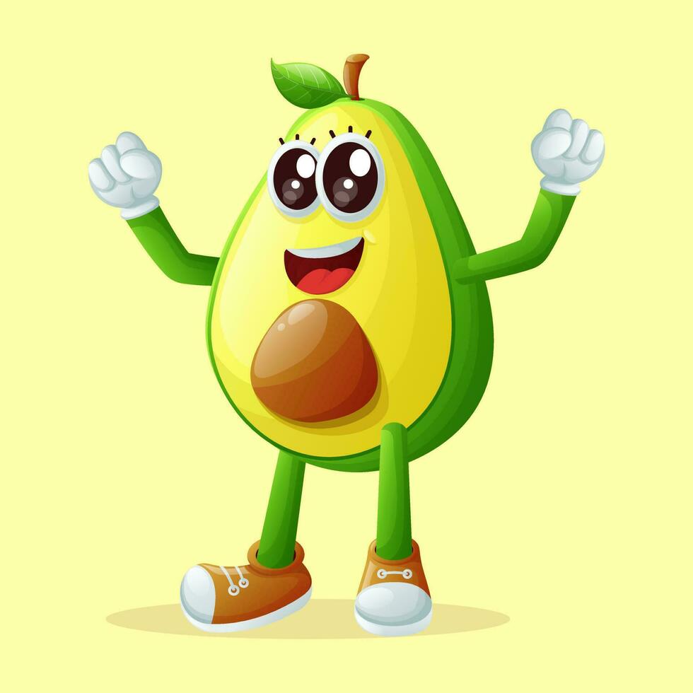 Cute avocado character making a victory sign with his hand vector