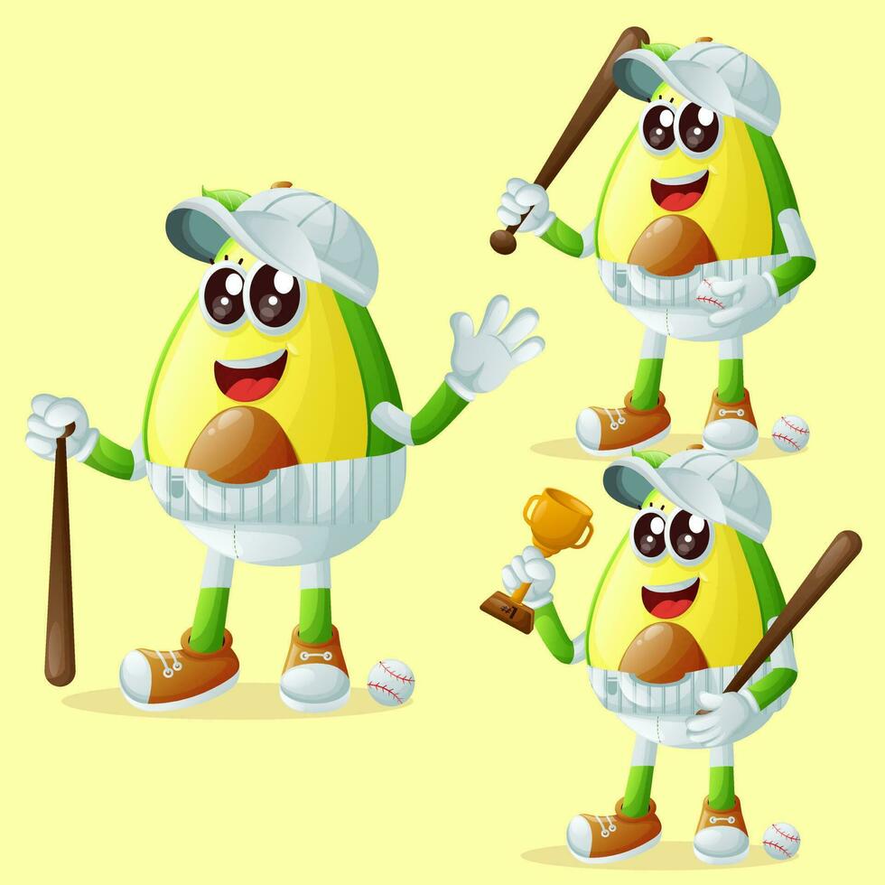 Cute avocado characters playing baseball vector