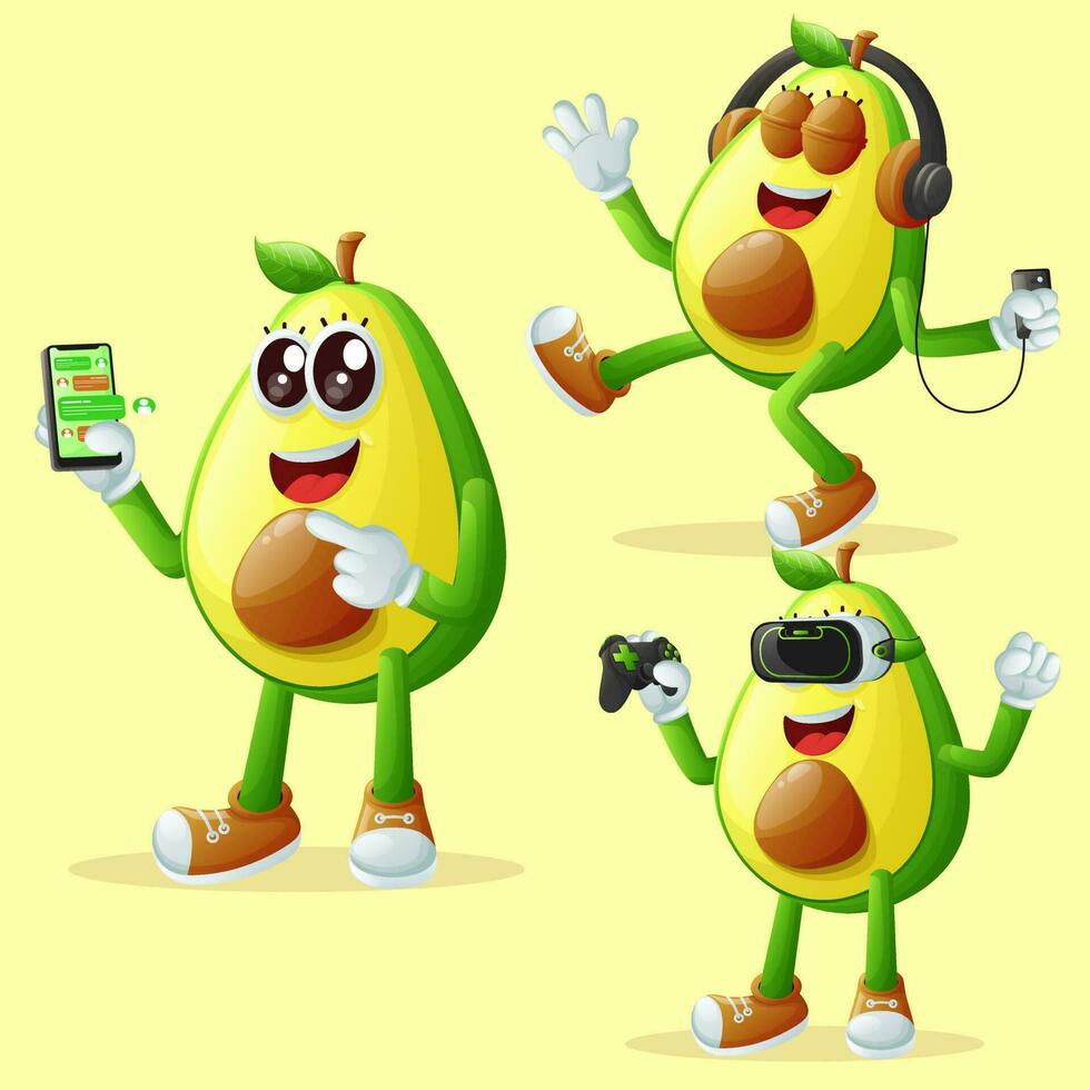 Cute avocado characters and technology vector