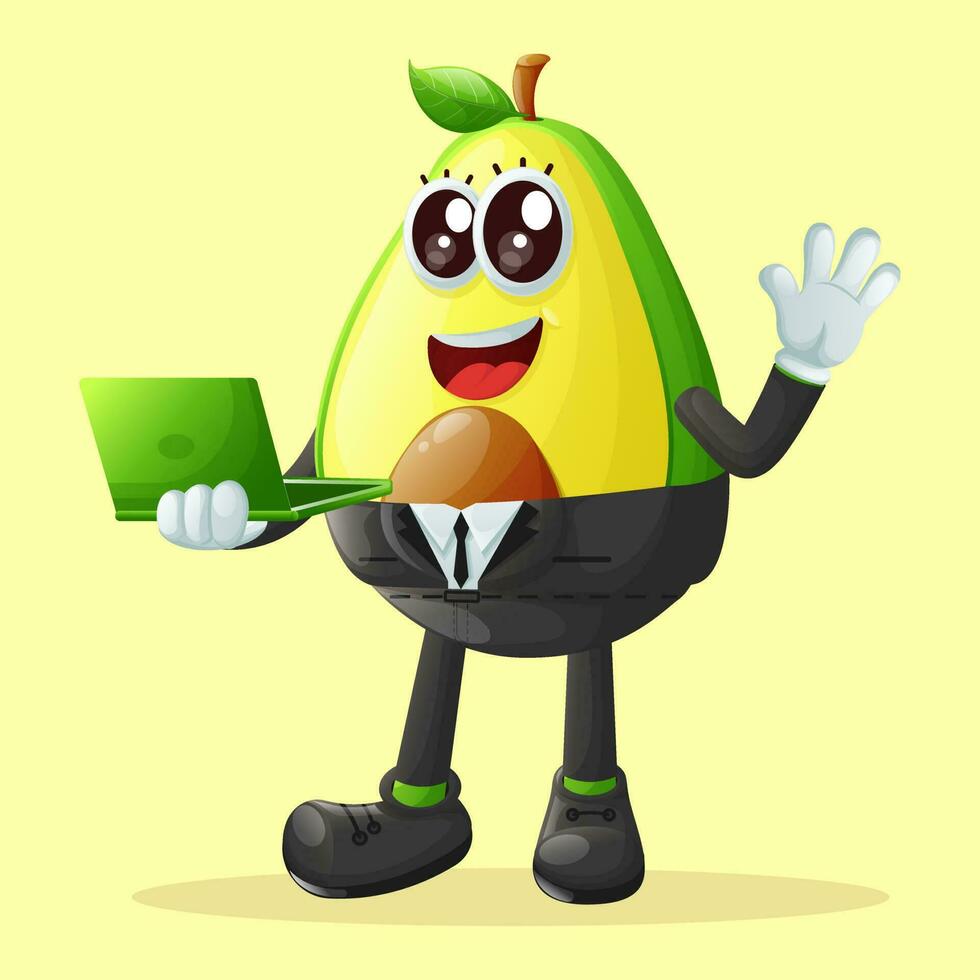 linda aguacate personaje mecanografía en un computadora vector