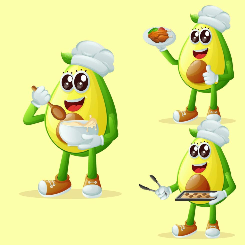 Cute avocado character in the kitchen vector