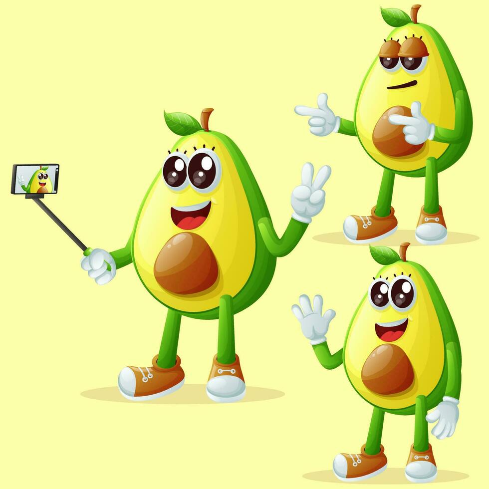 Cute avocado characters as narcissistic vector