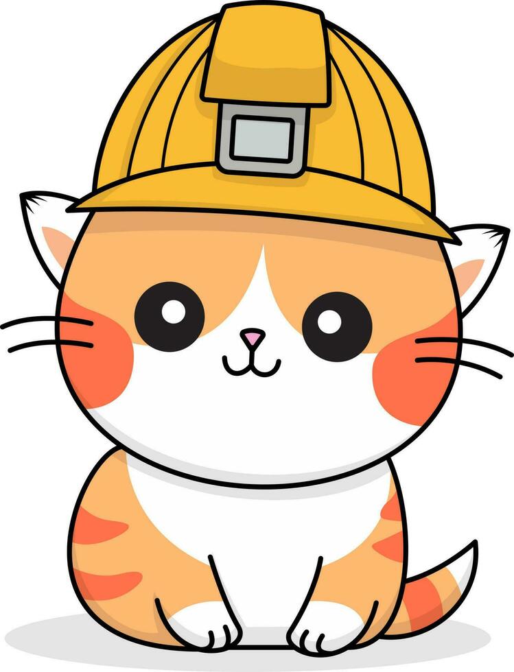 Funny Cartoon Cat - A cute cat playing and wearing a construction hat vector