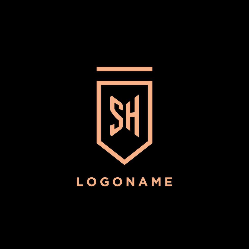 SH monogram initial with shield logo design icon vector