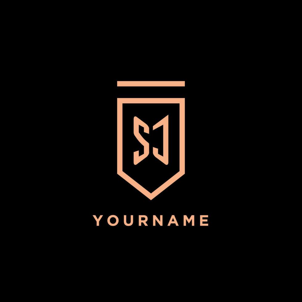 SJ monogram initial with shield logo design icon vector