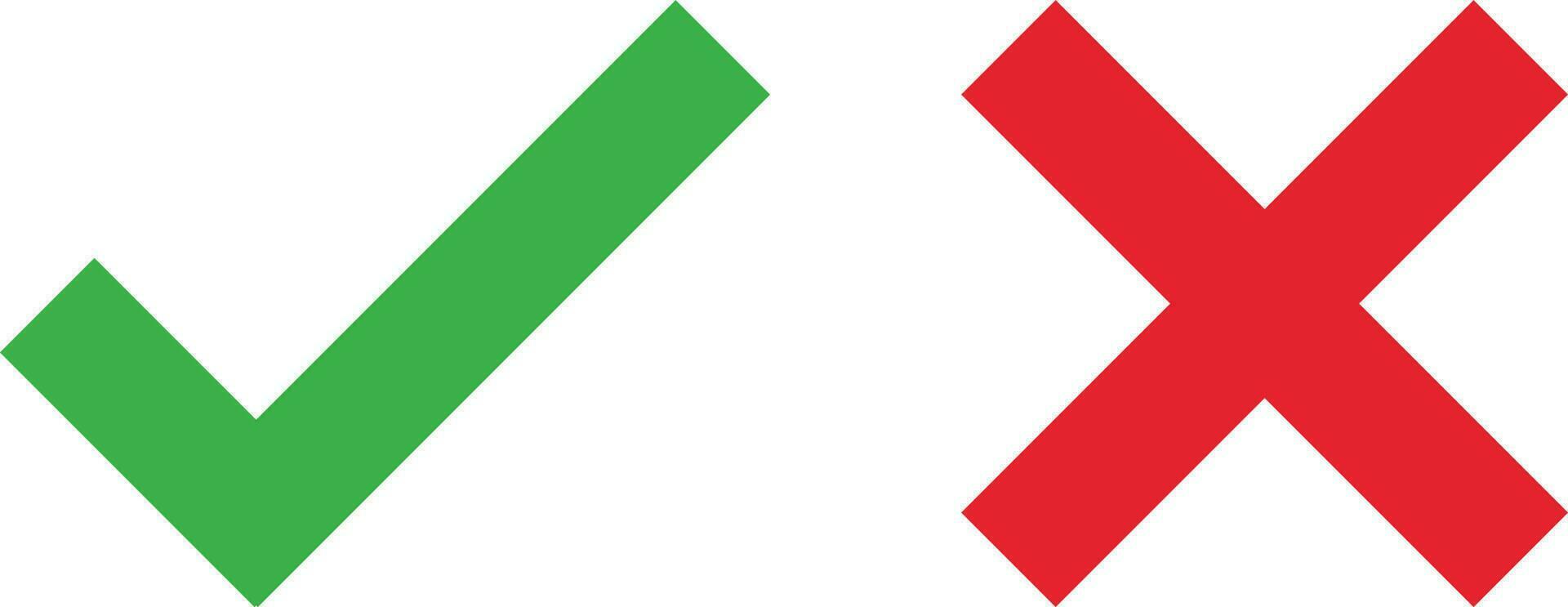 Check marks vector icons in red and green isolated on white background . Check mark and cross in green and red