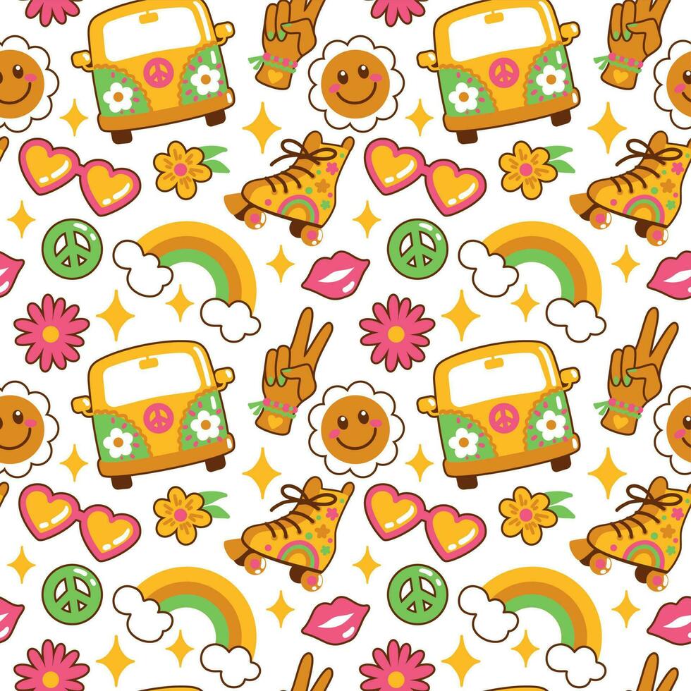 Hippy culture. 70's style summer print. Seamless pattern. Vector. vector