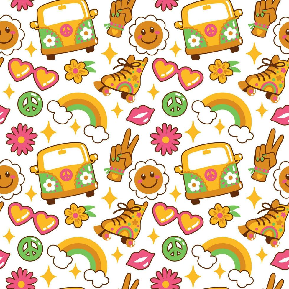 Hippy culture. 70's style summer print. Seamless pattern. Vector. vector