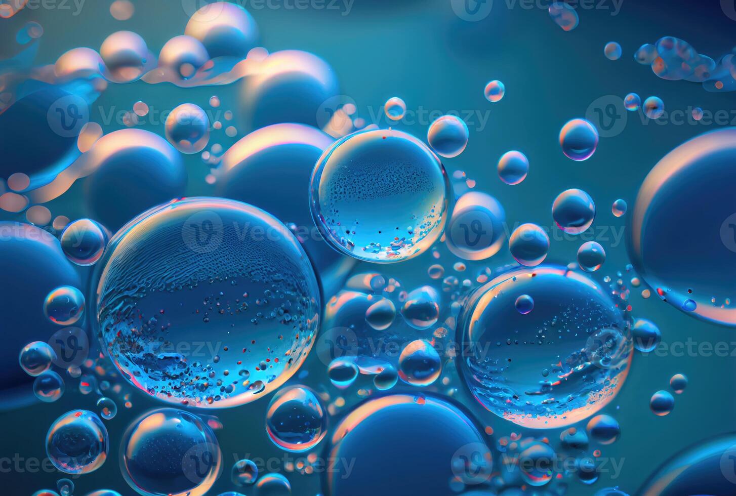 Blue glossy water bubble in underwater background. Nature and abstract concept. photo