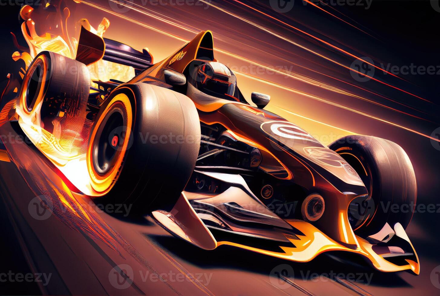 Grand prix racing car in the fast track background. Hobbies leisure and Sport tournament concept. photo