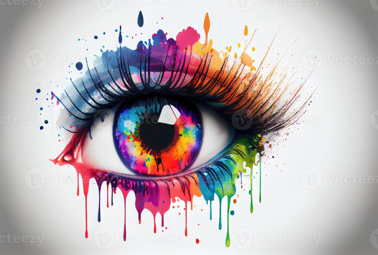 Abstract colorful eye watercolor painted on white background. photo