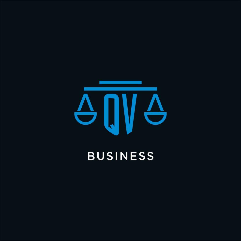 QV monogram initial logo with scales of justice icon design inspiration vector