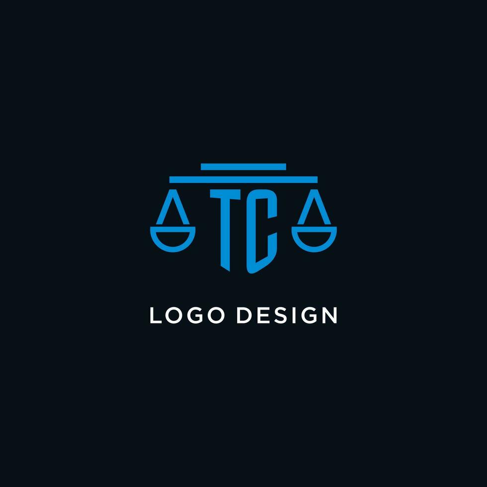 TC monogram initial logo with scales of justice icon design inspiration vector