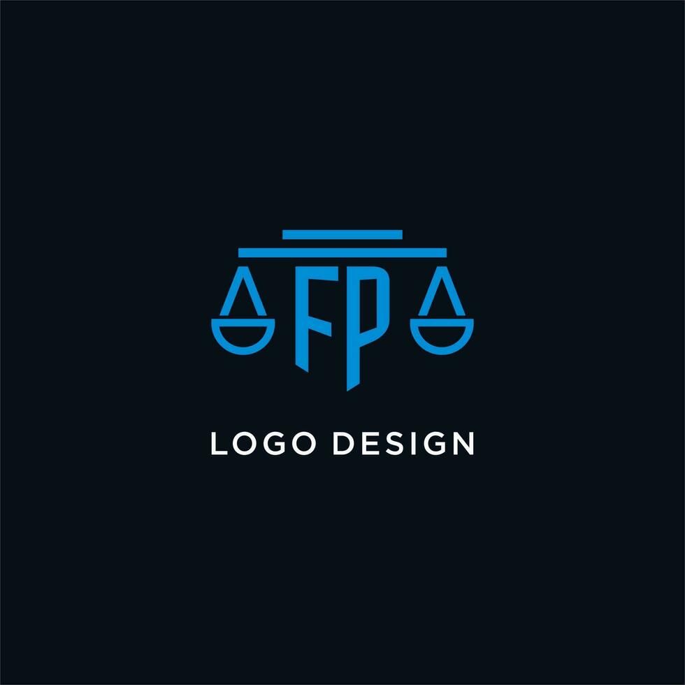 FP monogram initial logo with scales of justice icon design inspiration vector