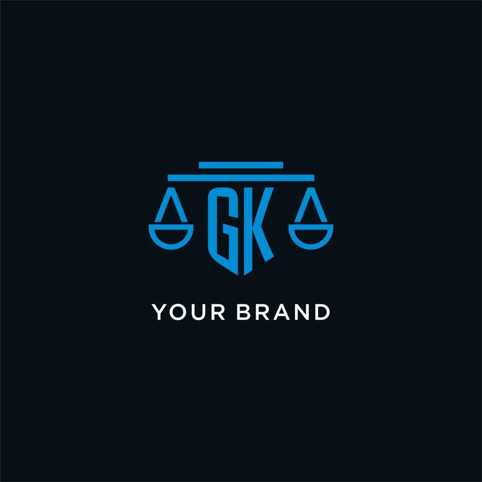 G k monograma inicial logo con escamas de justicia icono diseño inspiración vector