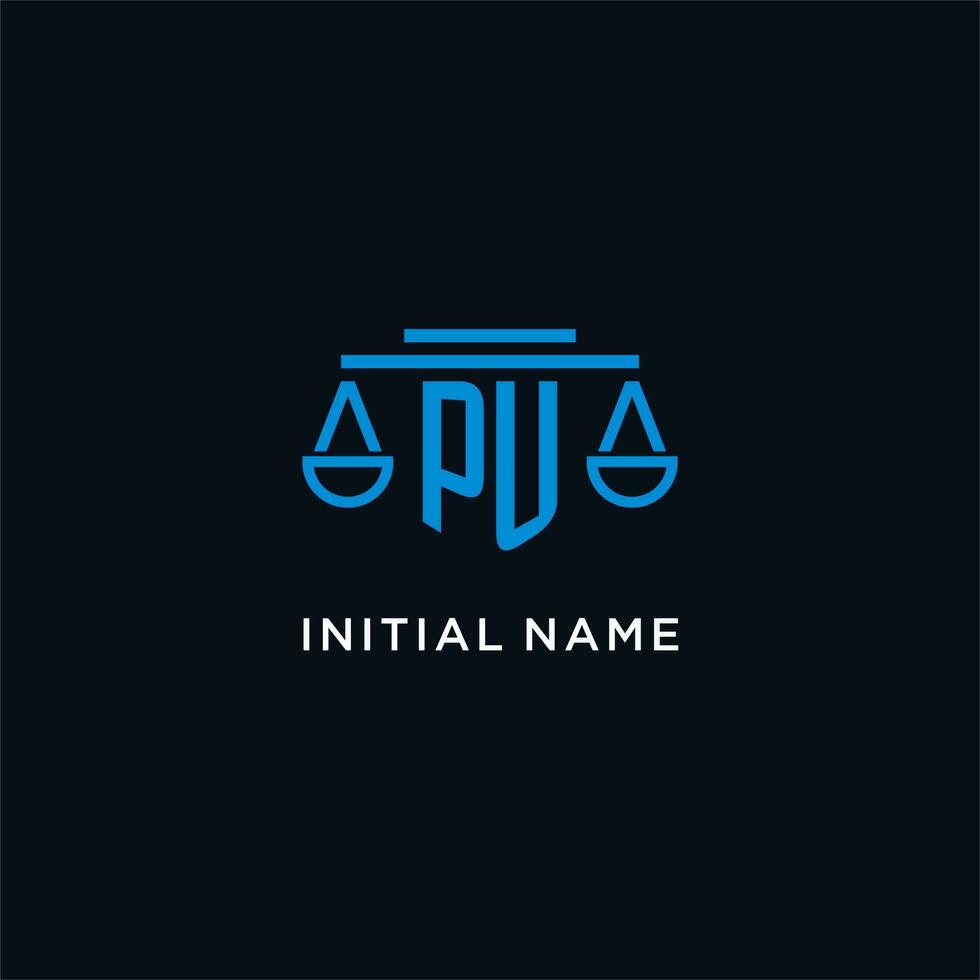 PU monogram initial logo with scales of justice icon design inspiration vector