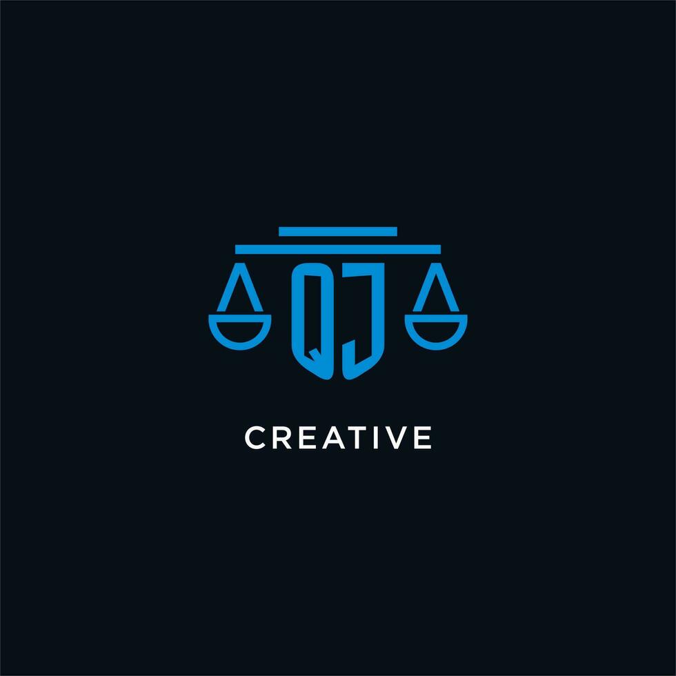 QJ monogram initial logo with scales of justice icon design inspiration vector