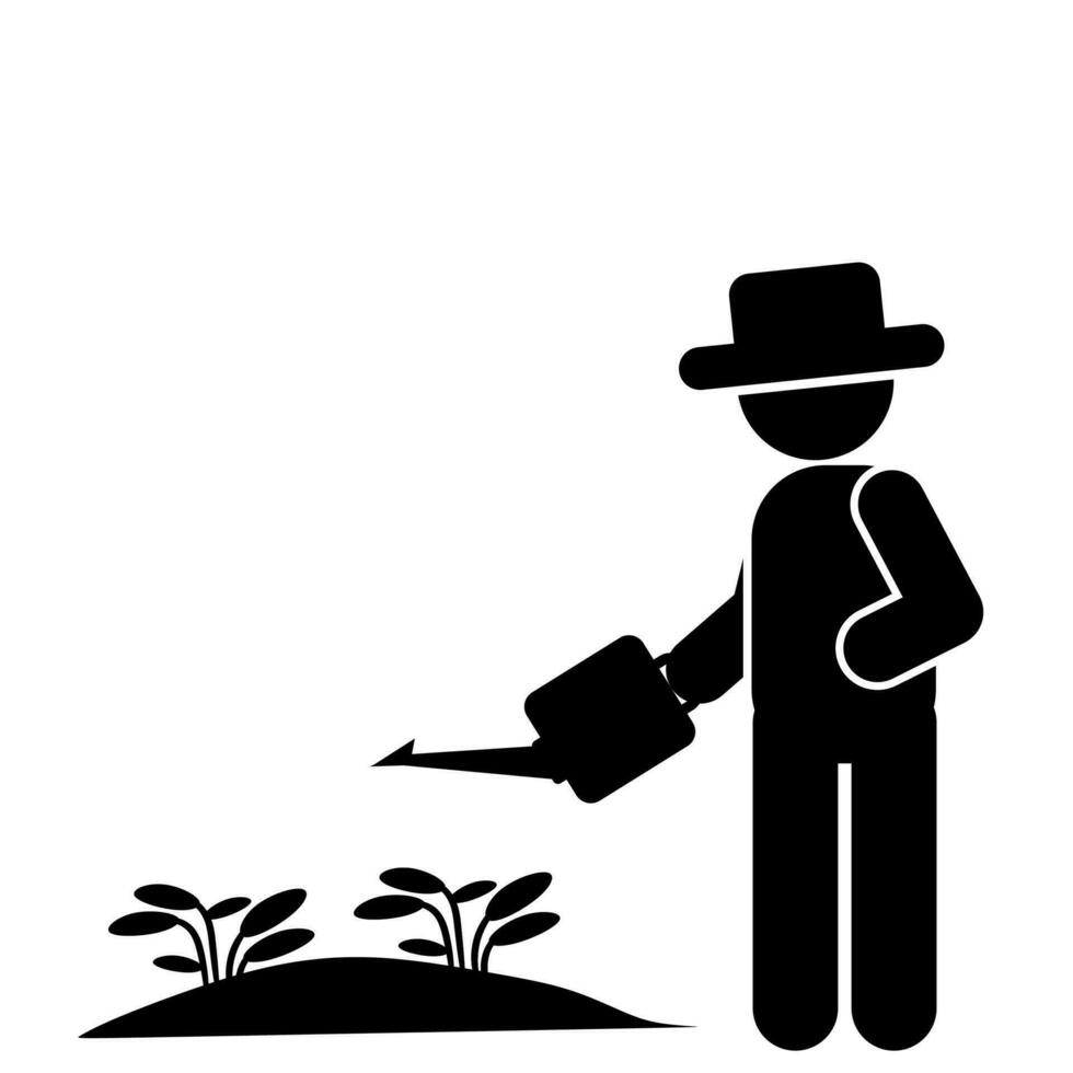 illustration of a gardener watering a plant. stick figures vector