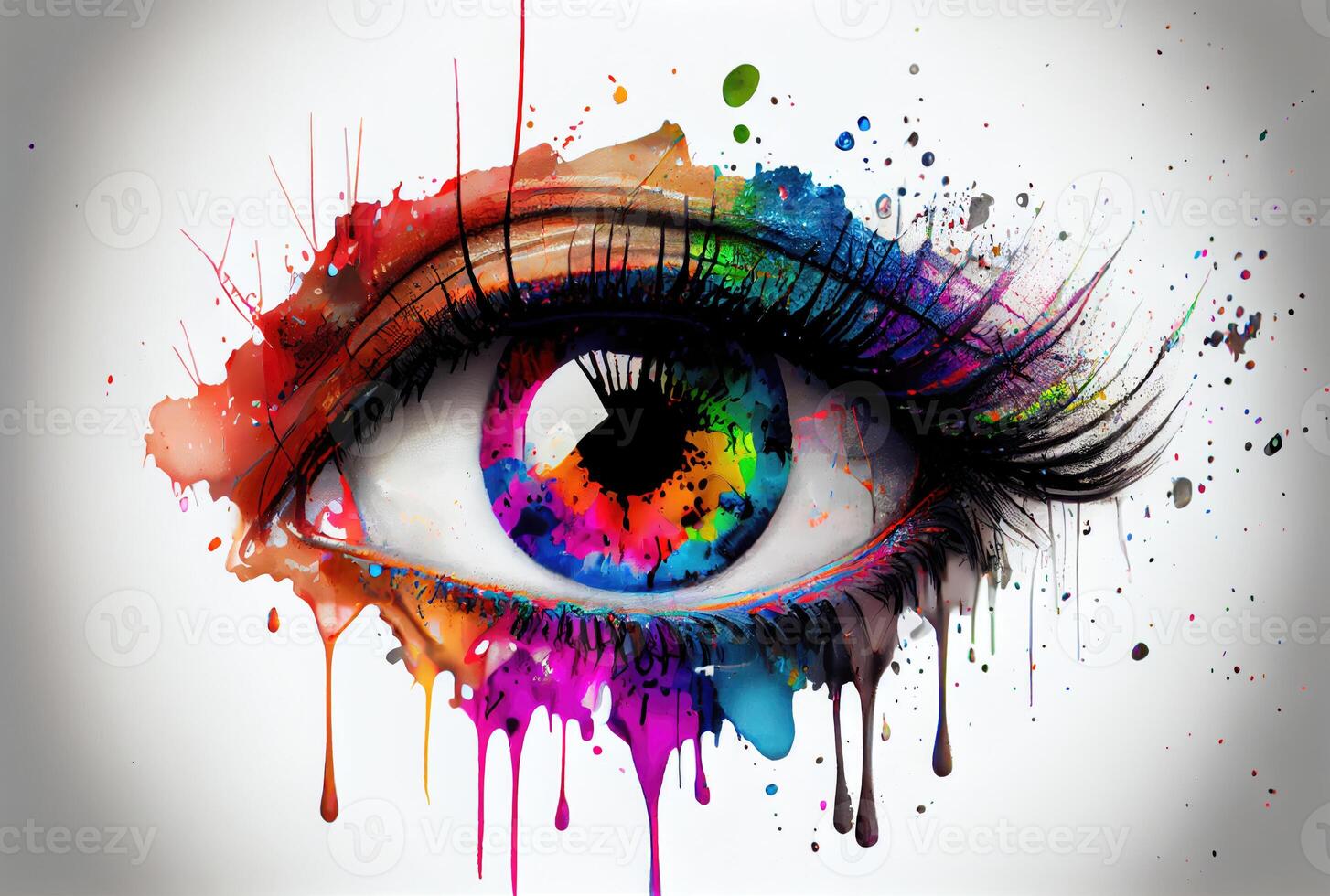 Abstract colorful eye watercolor painted on white background. photo