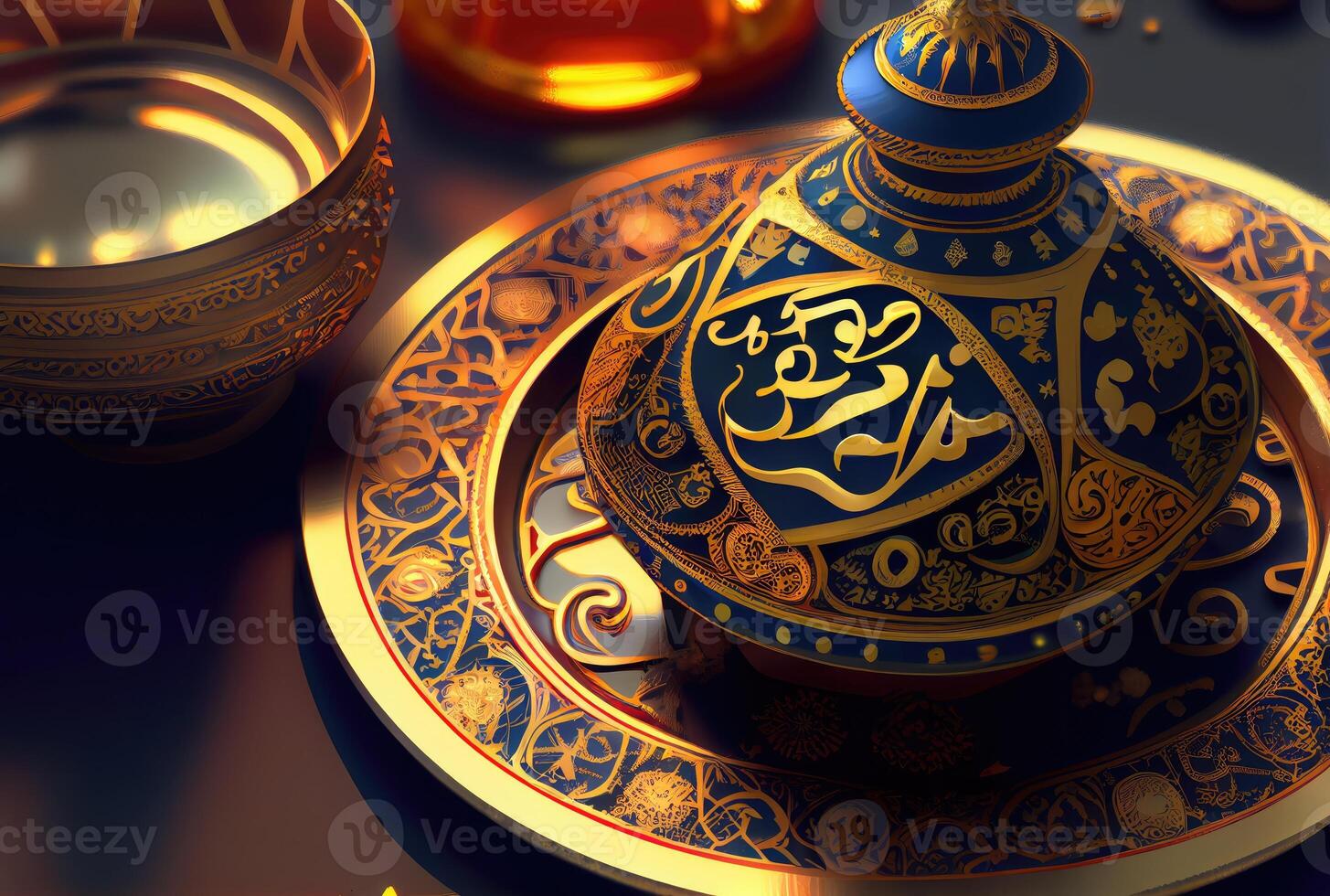 Islamic decoration pattern interior background. Art and decorative concept. Digital art fantasy illustration. photo