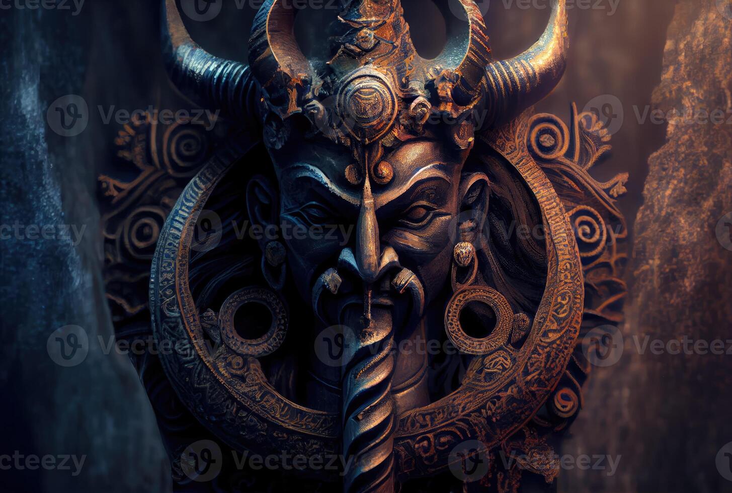 Maha Shivratri concept with trident sword sculpture background. Indian Culture and festival. photo